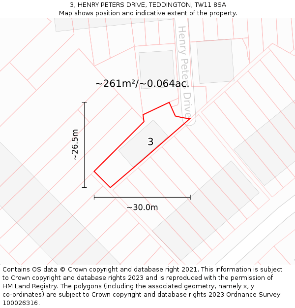 3, HENRY PETERS DRIVE, TEDDINGTON, TW11 8SA: Plot and title map
