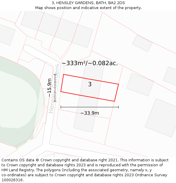 3, HENSLEY GARDENS, BATH, BA2 2DS: Plot and title map
