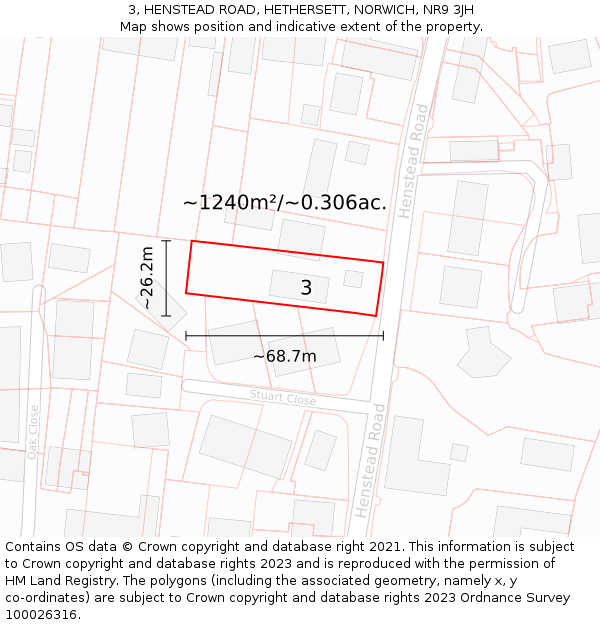 3, HENSTEAD ROAD, HETHERSETT, NORWICH, NR9 3JH: Plot and title map