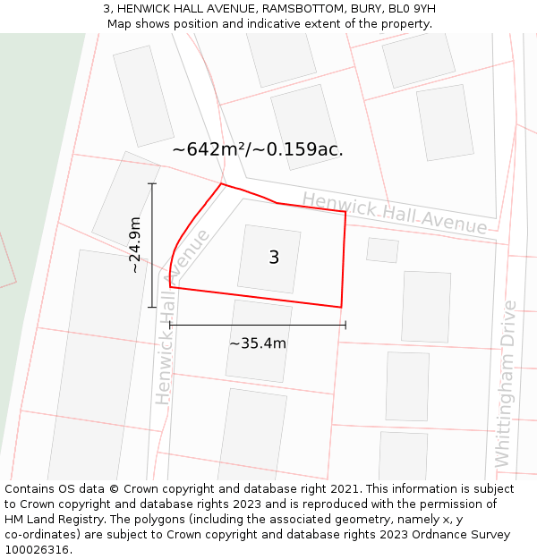 3, HENWICK HALL AVENUE, RAMSBOTTOM, BURY, BL0 9YH: Plot and title map