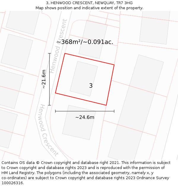 3, HENWOOD CRESCENT, NEWQUAY, TR7 3HG: Plot and title map