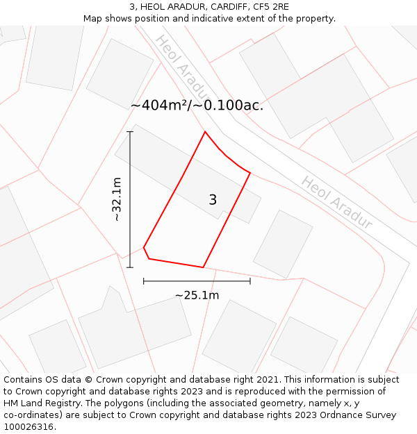 3, HEOL ARADUR, CARDIFF, CF5 2RE: Plot and title map