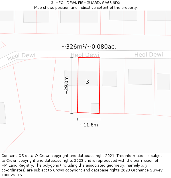 3, HEOL DEWI, FISHGUARD, SA65 9DX: Plot and title map