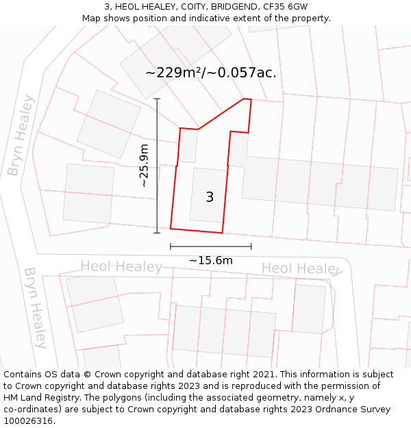 3, HEOL HEALEY, COITY, BRIDGEND, CF35 6GW: Plot and title map