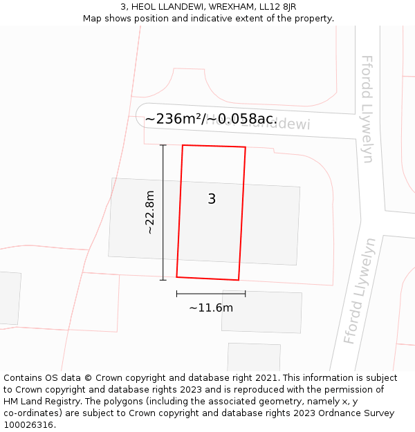 3, HEOL LLANDEWI, WREXHAM, LL12 8JR: Plot and title map