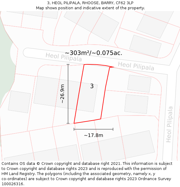 3, HEOL PILIPALA, RHOOSE, BARRY, CF62 3LP: Plot and title map
