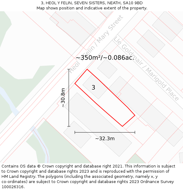 3, HEOL Y FELIN, SEVEN SISTERS, NEATH, SA10 9BD: Plot and title map