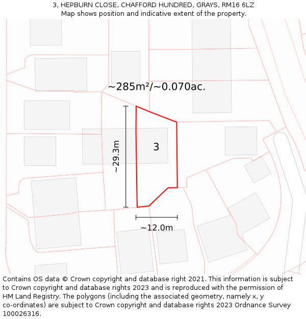 3, HEPBURN CLOSE, CHAFFORD HUNDRED, GRAYS, RM16 6LZ: Plot and title map