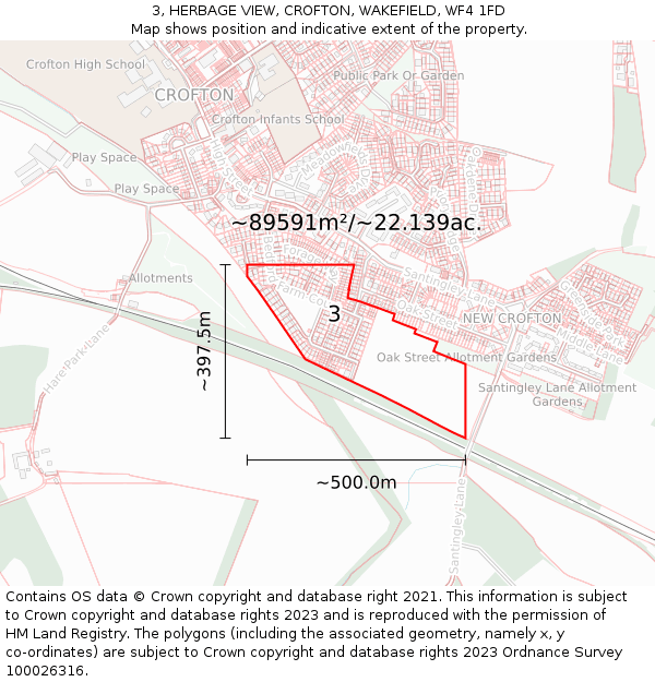 3, HERBAGE VIEW, CROFTON, WAKEFIELD, WF4 1FD: Plot and title map