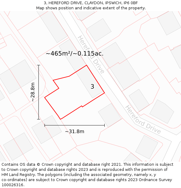 3, HEREFORD DRIVE, CLAYDON, IPSWICH, IP6 0BF: Plot and title map