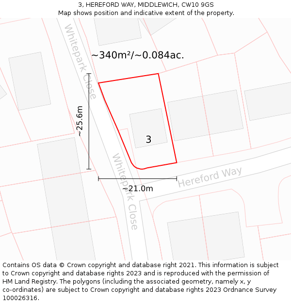 3, HEREFORD WAY, MIDDLEWICH, CW10 9GS: Plot and title map