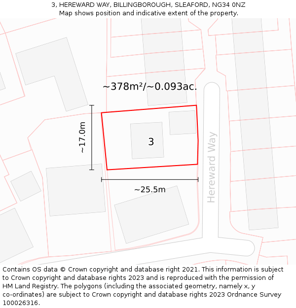 3, HEREWARD WAY, BILLINGBOROUGH, SLEAFORD, NG34 0NZ: Plot and title map