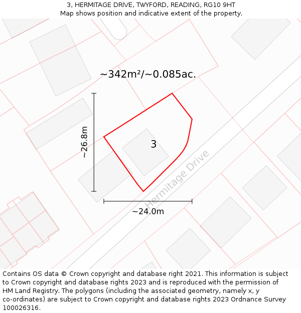 3, HERMITAGE DRIVE, TWYFORD, READING, RG10 9HT: Plot and title map