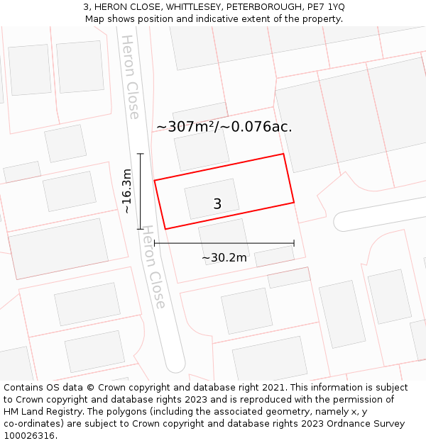 3, HERON CLOSE, WHITTLESEY, PETERBOROUGH, PE7 1YQ: Plot and title map