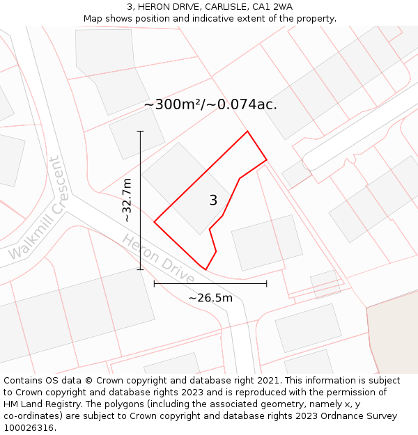 3, HERON DRIVE, CARLISLE, CA1 2WA: Plot and title map