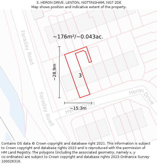 3, HERON DRIVE, LENTON, NOTTINGHAM, NG7 2DE: Plot and title map