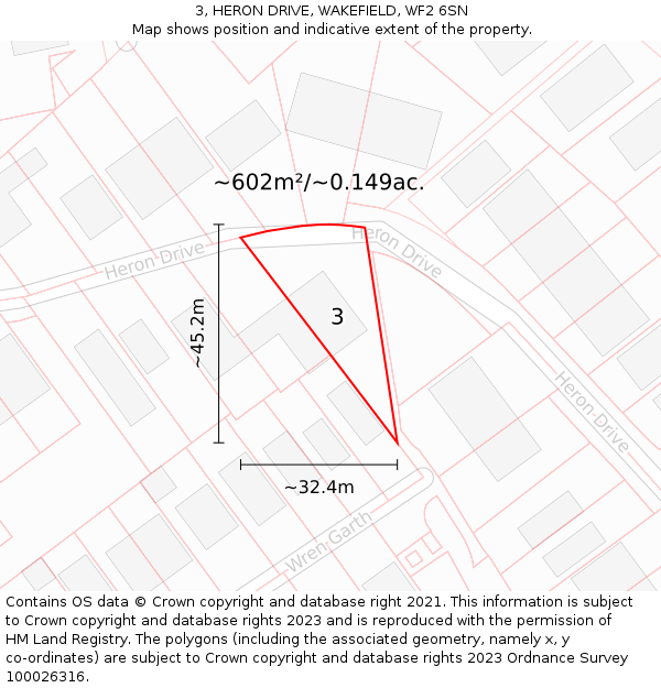 3, HERON DRIVE, WAKEFIELD, WF2 6SN: Plot and title map