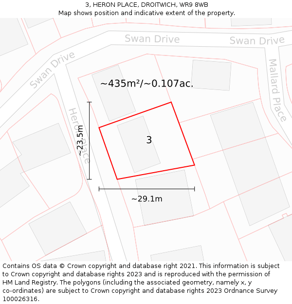 3, HERON PLACE, DROITWICH, WR9 8WB: Plot and title map