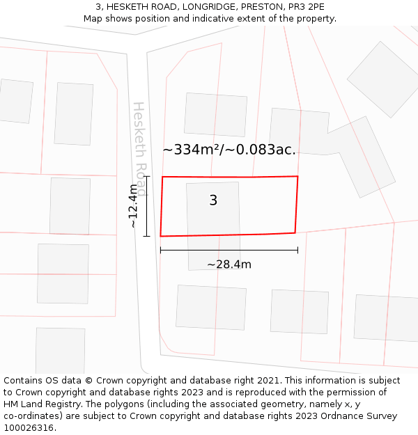 3, HESKETH ROAD, LONGRIDGE, PRESTON, PR3 2PE: Plot and title map