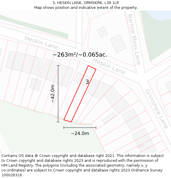 3, HESKIN LANE, ORMSKIRK, L39 1LR: Plot and title map