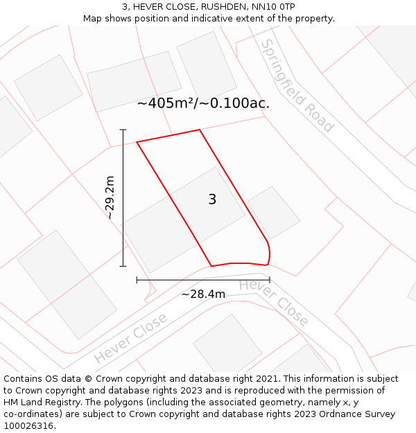 3, HEVER CLOSE, RUSHDEN, NN10 0TP: Plot and title map