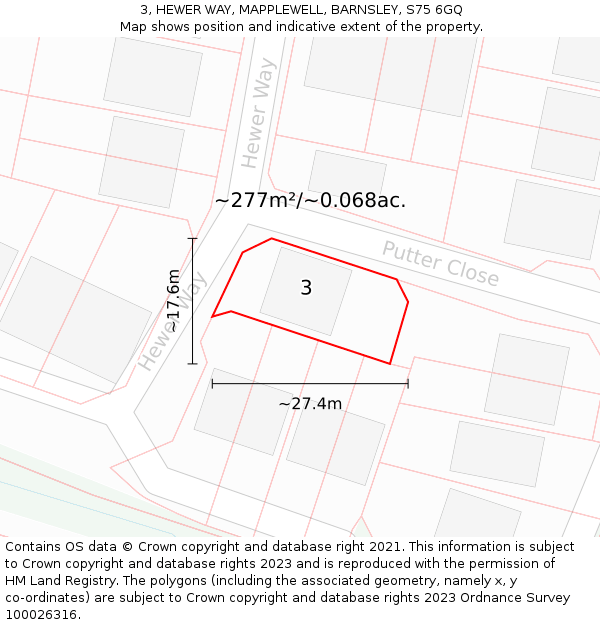3, HEWER WAY, MAPPLEWELL, BARNSLEY, S75 6GQ: Plot and title map