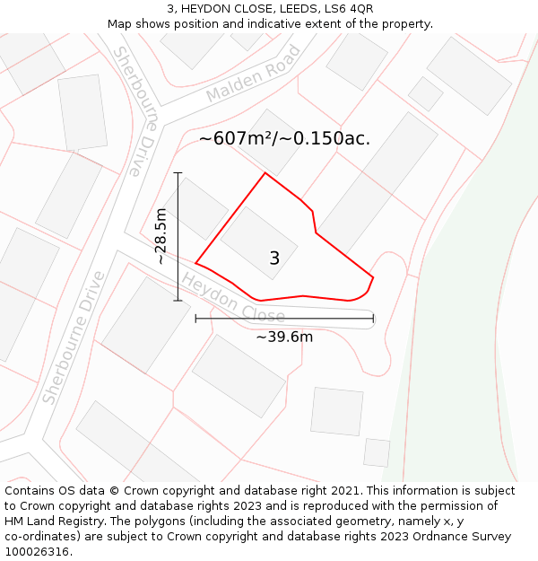 3, HEYDON CLOSE, LEEDS, LS6 4QR: Plot and title map