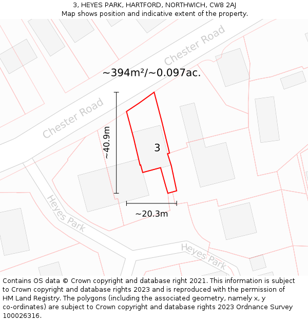 3, HEYES PARK, HARTFORD, NORTHWICH, CW8 2AJ: Plot and title map