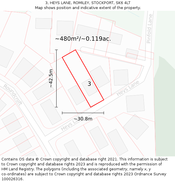 3, HEYS LANE, ROMILEY, STOCKPORT, SK6 4LT: Plot and title map