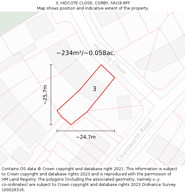 3, HIDCOTE CLOSE, CORBY, NN18 8PF: Plot and title map