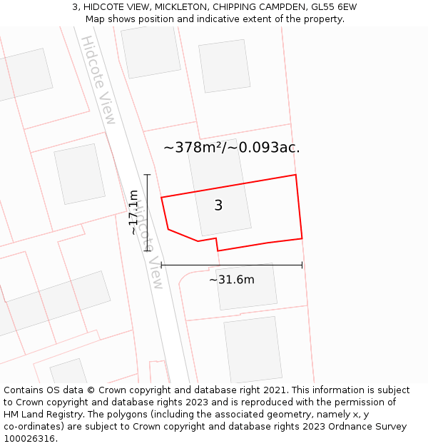 3, HIDCOTE VIEW, MICKLETON, CHIPPING CAMPDEN, GL55 6EW: Plot and title map