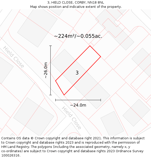 3, HIELD CLOSE, CORBY, NN18 8NL: Plot and title map