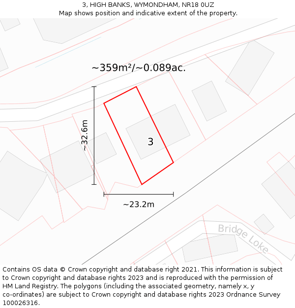 3, HIGH BANKS, WYMONDHAM, NR18 0UZ: Plot and title map