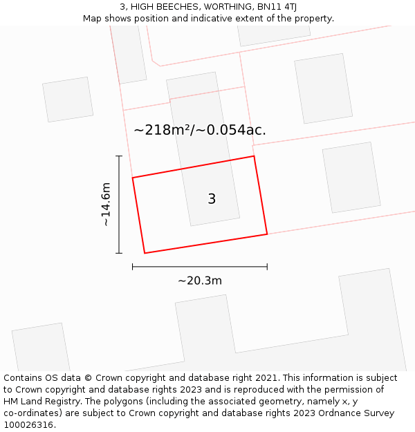 3, HIGH BEECHES, WORTHING, BN11 4TJ: Plot and title map