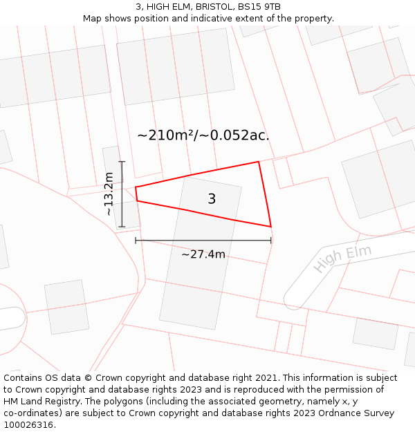 3, HIGH ELM, BRISTOL, BS15 9TB: Plot and title map