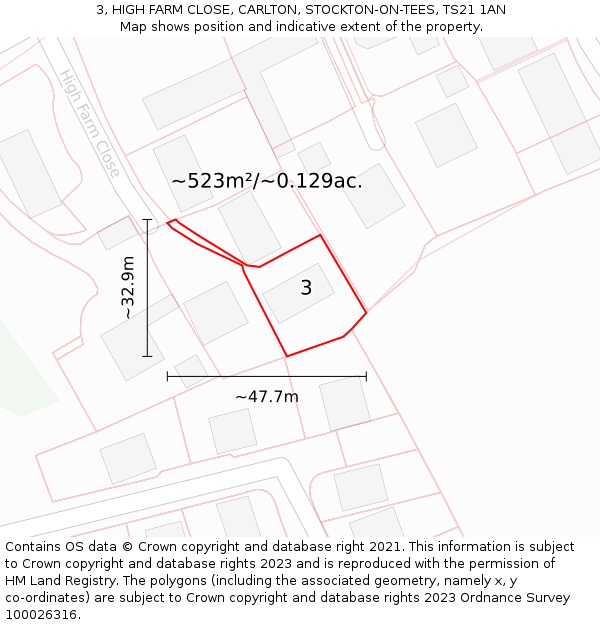 3, HIGH FARM CLOSE, CARLTON, STOCKTON-ON-TEES, TS21 1AN: Plot and title map