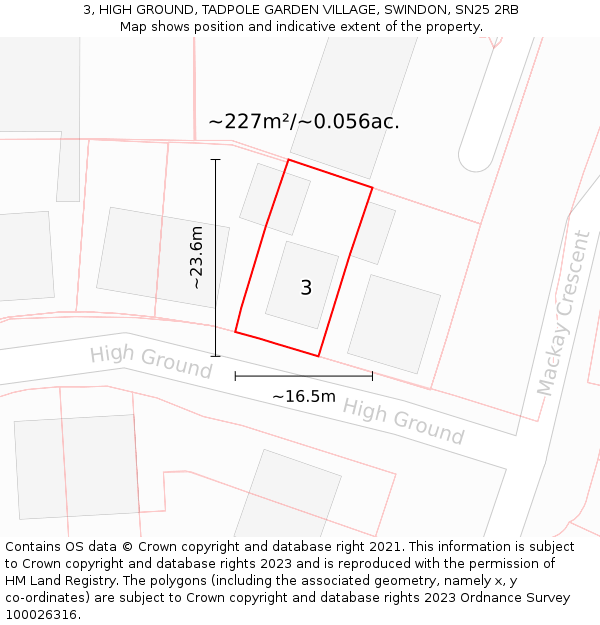 3, HIGH GROUND, TADPOLE GARDEN VILLAGE, SWINDON, SN25 2RB: Plot and title map