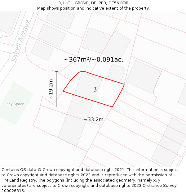 3, HIGH GROVE, BELPER, DE56 0DR: Plot and title map