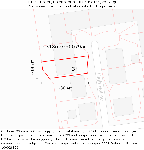 3, HIGH HOLME, FLAMBOROUGH, BRIDLINGTON, YO15 1QL: Plot and title map