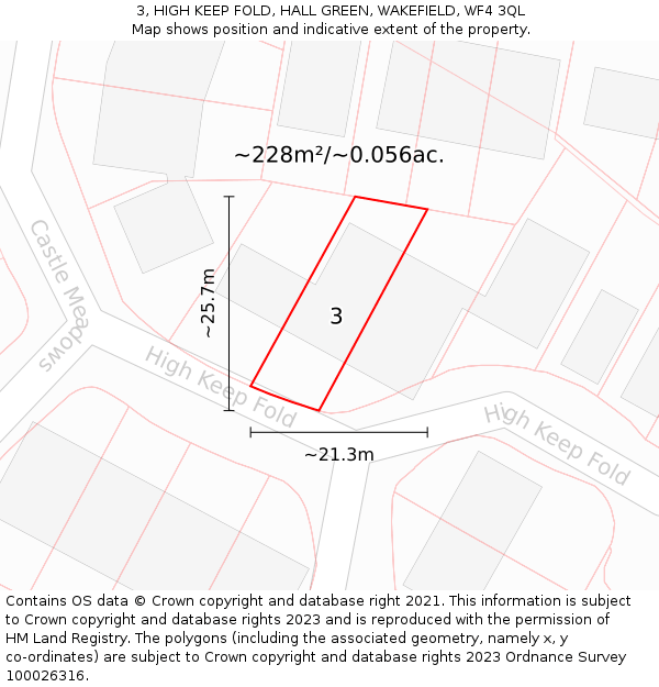 3, HIGH KEEP FOLD, HALL GREEN, WAKEFIELD, WF4 3QL: Plot and title map