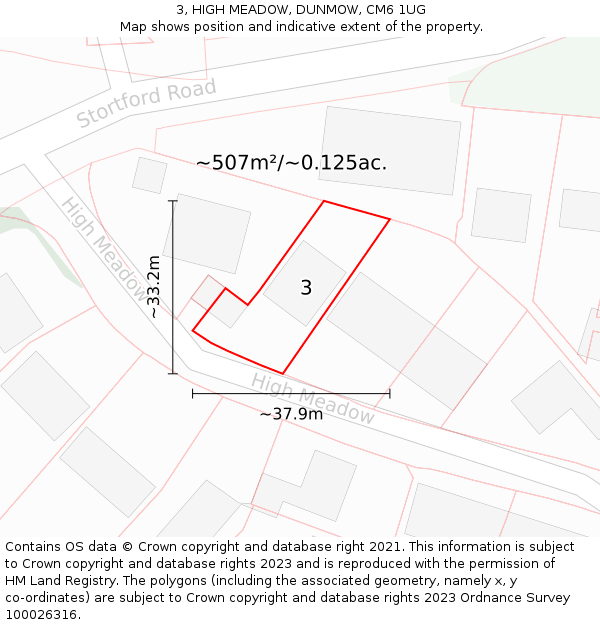 3, HIGH MEADOW, DUNMOW, CM6 1UG: Plot and title map