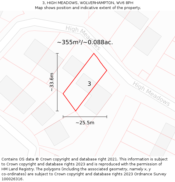 3, HIGH MEADOWS, WOLVERHAMPTON, WV6 8PH: Plot and title map