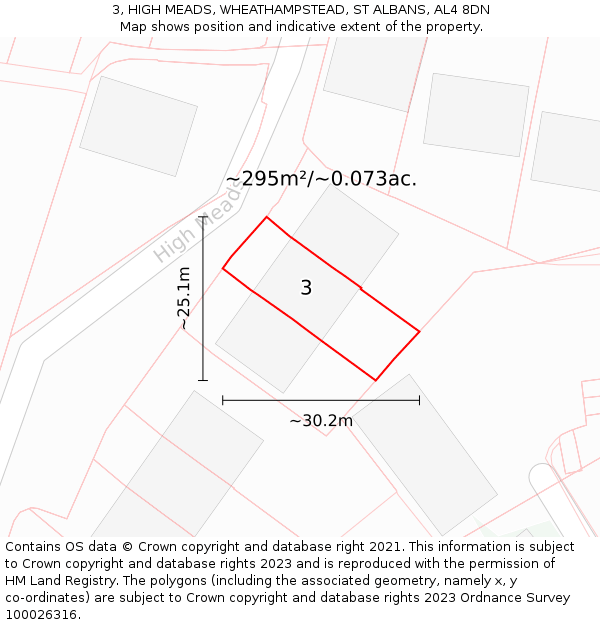 3, HIGH MEADS, WHEATHAMPSTEAD, ST ALBANS, AL4 8DN: Plot and title map