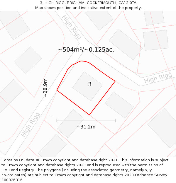 3, HIGH RIGG, BRIGHAM, COCKERMOUTH, CA13 0TA: Plot and title map