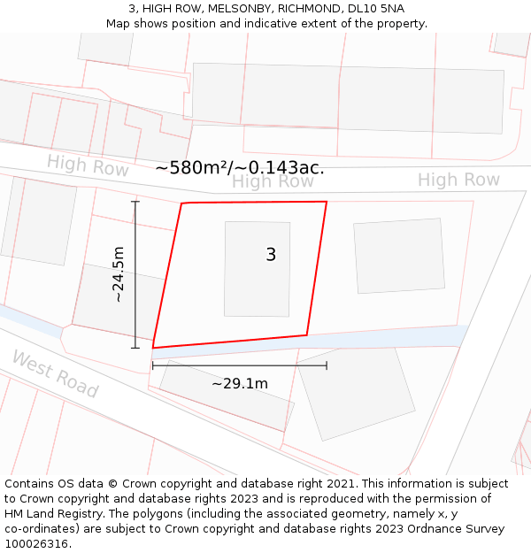 3, HIGH ROW, MELSONBY, RICHMOND, DL10 5NA: Plot and title map