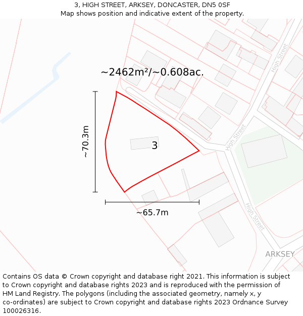 3, HIGH STREET, ARKSEY, DONCASTER, DN5 0SF: Plot and title map