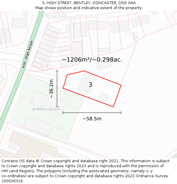 3, HIGH STREET, BENTLEY, DONCASTER, DN5 0AA: Plot and title map