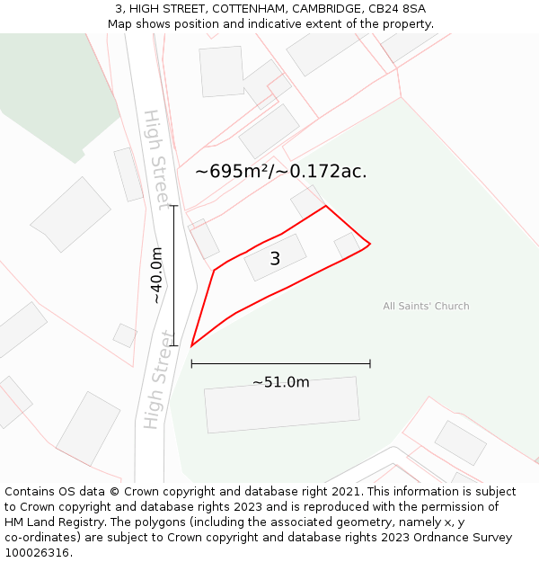 3, HIGH STREET, COTTENHAM, CAMBRIDGE, CB24 8SA: Plot and title map