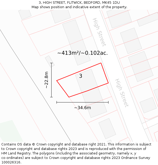 3, HIGH STREET, FLITWICK, BEDFORD, MK45 1DU: Plot and title map