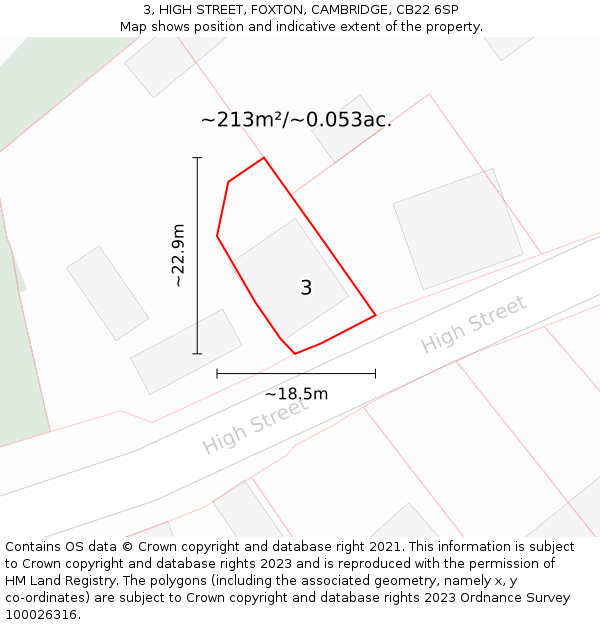 3, HIGH STREET, FOXTON, CAMBRIDGE, CB22 6SP: Plot and title map